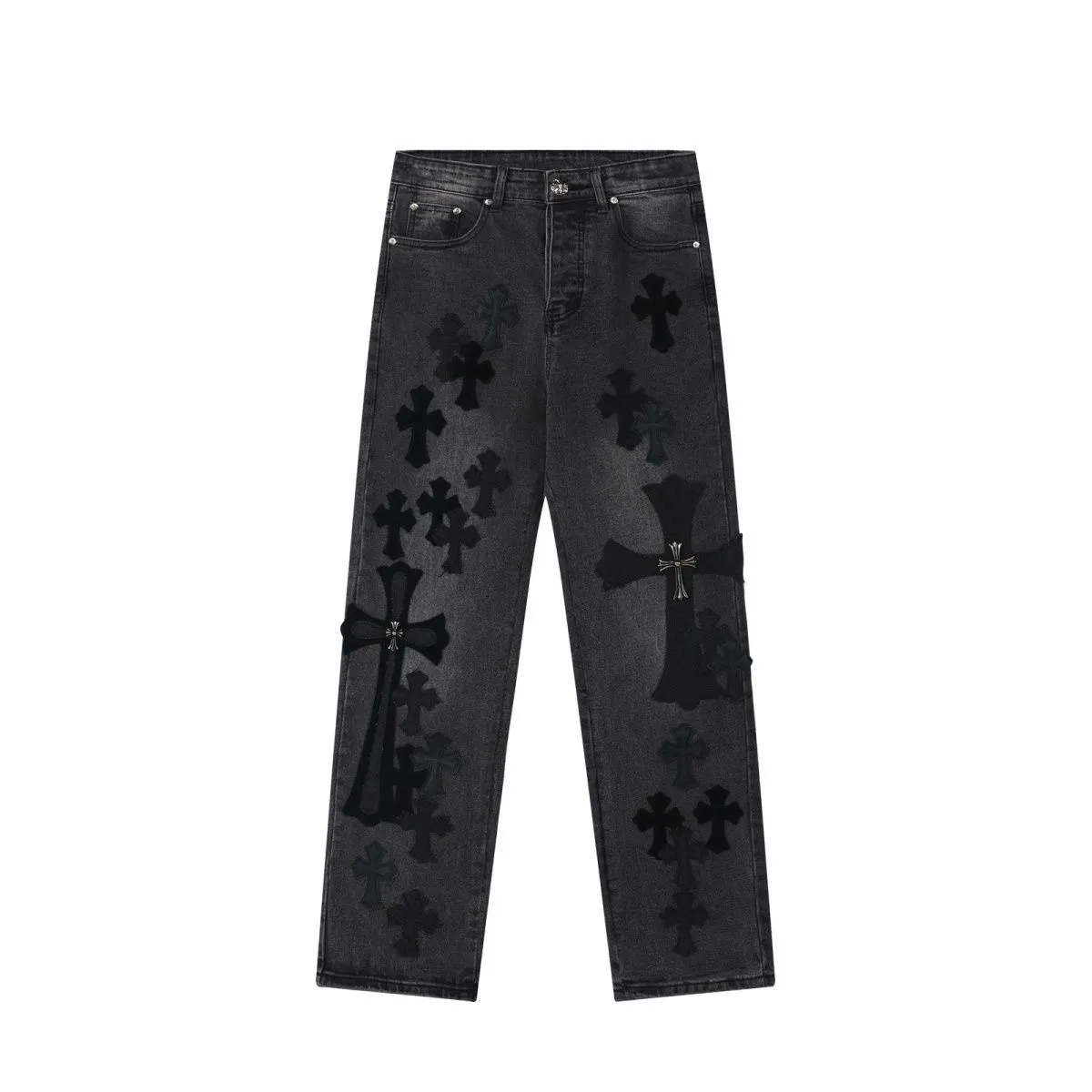 P300 💰 (Top version) Chrome Hearts Black Pinduo Black Leather Big Devil Cow King jeans. CH jeans need to be washed and then disassembled and hand-stitched with sheepskin cross leather and then spliced to complete. The whole process is too complicated to describe. About Chrome Hearts This is an extremely luxurious fashion brand that can also be called the nobility of the high street. It has always been an exclusive brand for some hipsters or the rich second generation. Compared with ordinary high streets, it is more luxurious and noble. Compared with luxury brands, it has a more fashionable personality. It has always been a brand that I have a special liking for. Color: black Size: 28-30-32-34-36 (corresponding to S-M-L-XL-XXL)